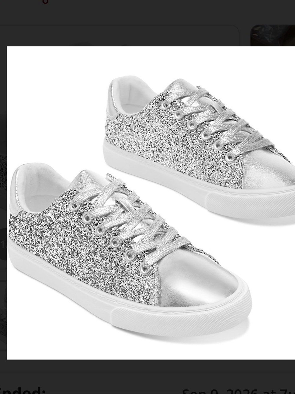 Silver Glitter Low-Top Lace-Up Sneakers for Women